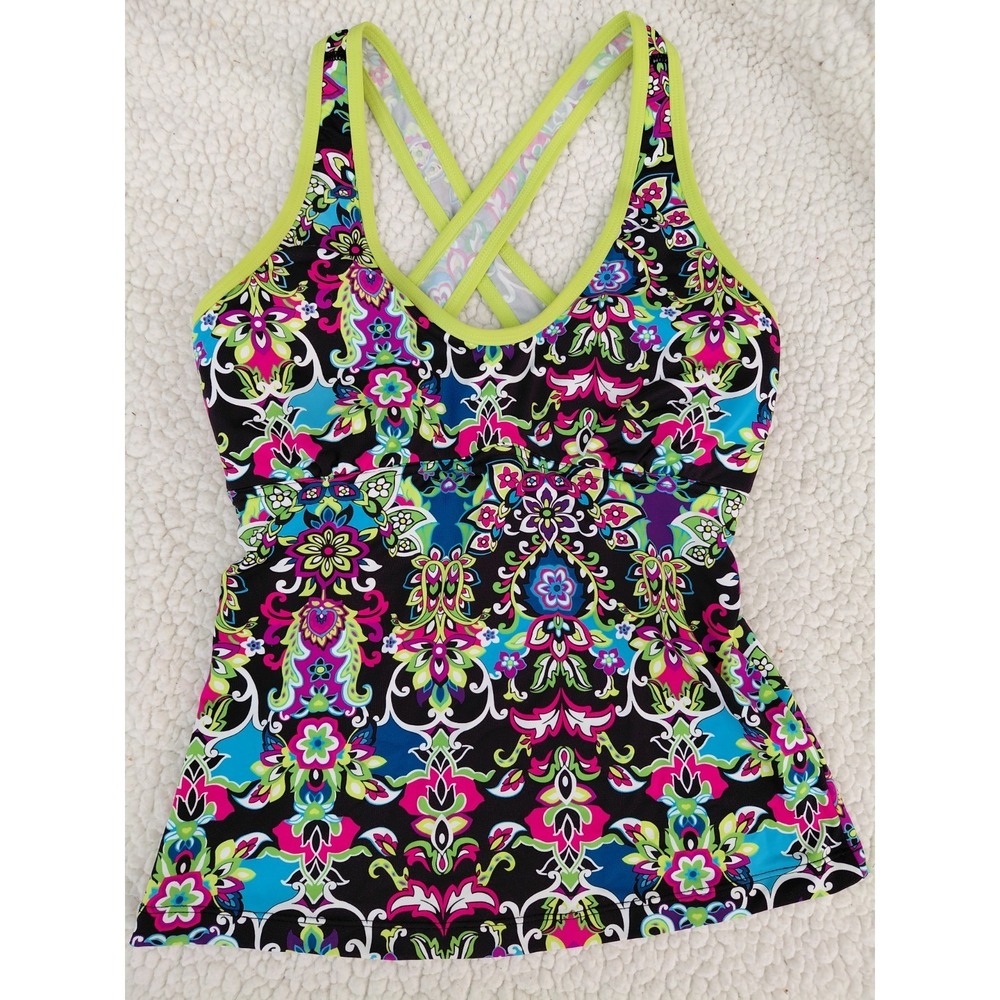 Athleta Paisley Floral Strappy Crisscross Tankini Top Size XS EUC